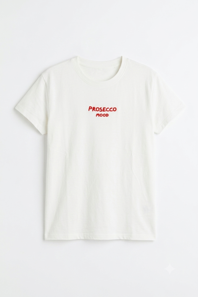 Tricou din Bumbac Prosecco Mood - Scris Roșu Made in Italy