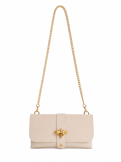 Poșetă din Piele Naturală Ape de Umăr Beige Made in Italy