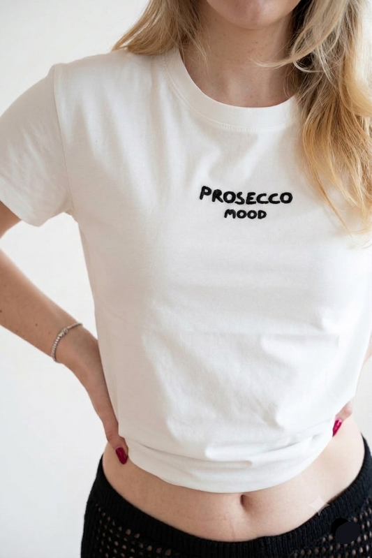Tricou din Bumbac Prosecco Mood - Scris Negru Made in Italy