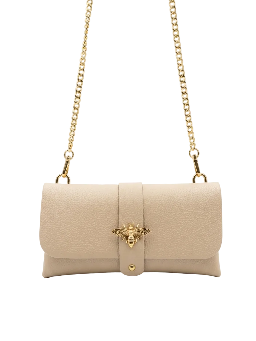Poșetă din Piele Naturală Ape de Umăr Beige Made in Italy