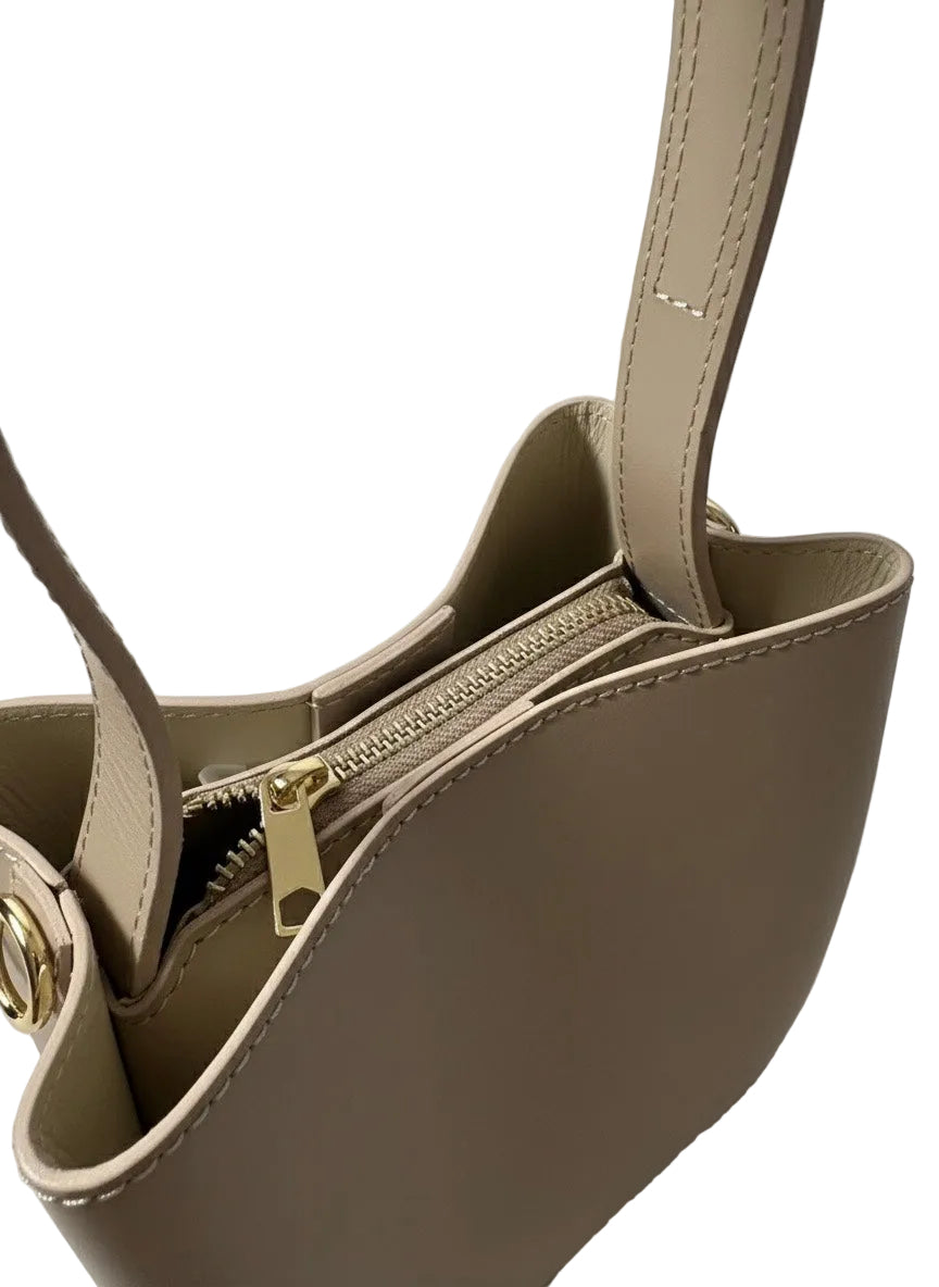 Poșetă din Piele Naturală Mara Beige Curea Reglabilă Made in Italy