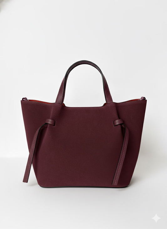 Suede Tote Bag with Red Interior - Burgundy