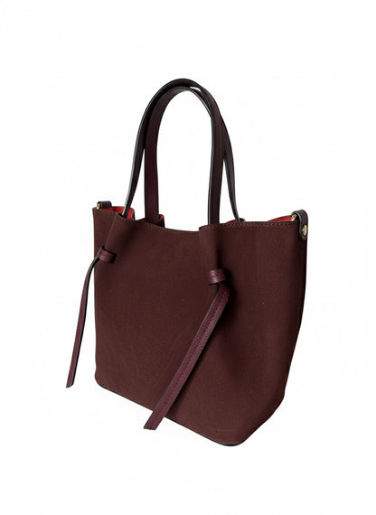 Suede Tote Bag with Red Interior - Burgundy