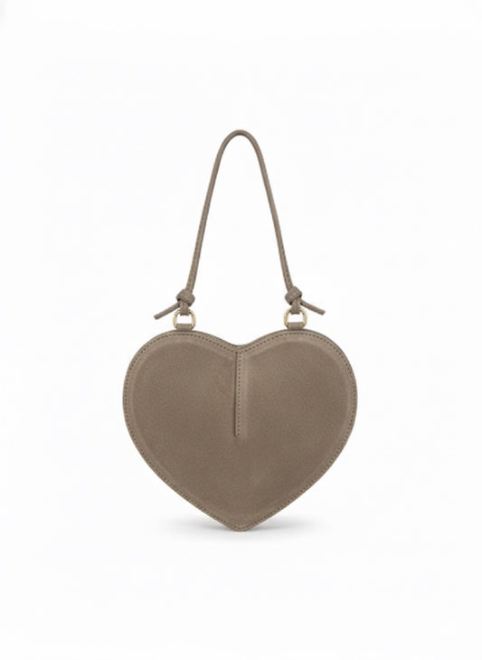 Suede Heart-Shaped Bag - Taupe
