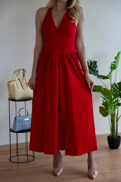 Rochie de Vară Roșie Marta cu Șliț Inalt - Made in Italy