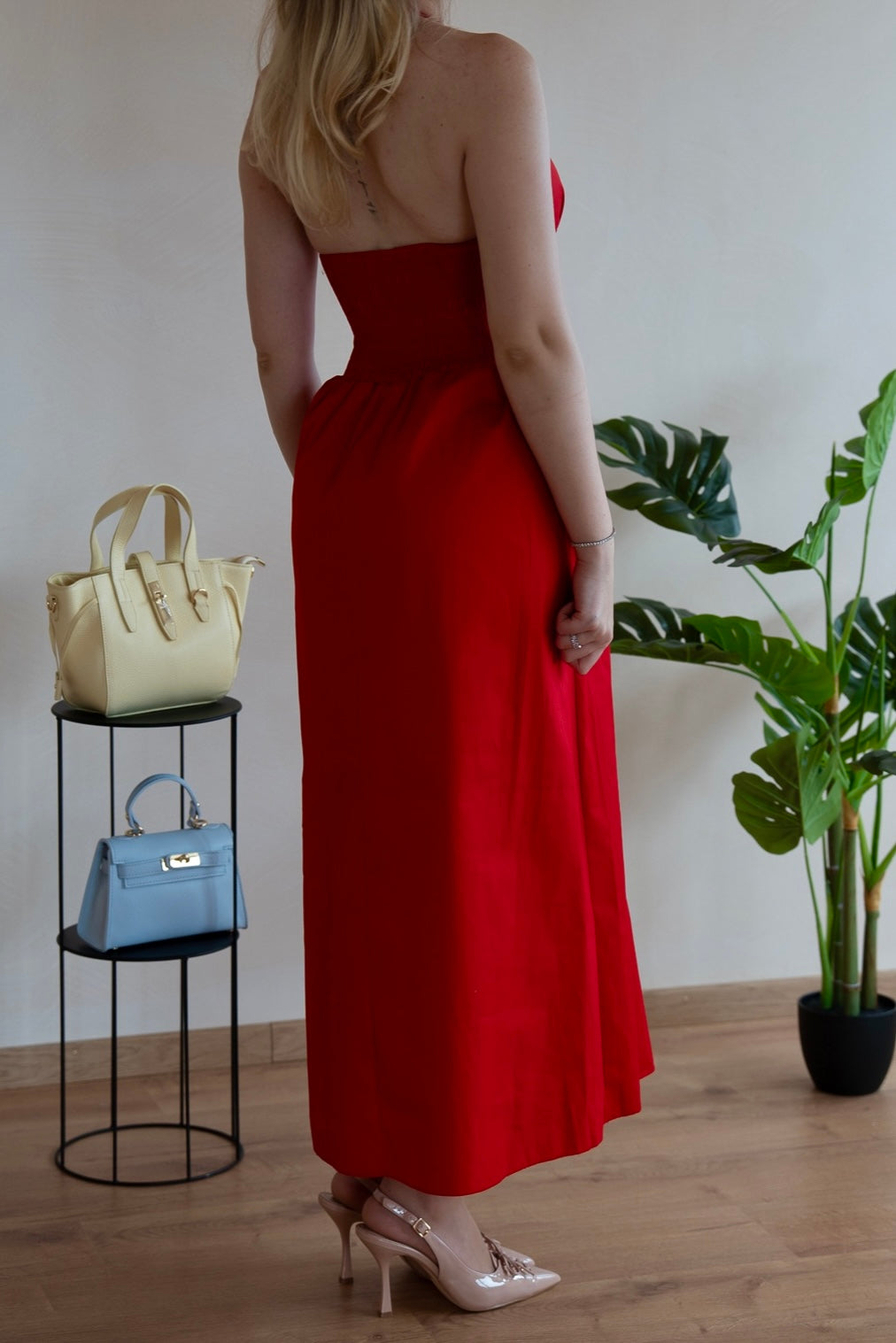 Rochie de Vară Roșie Marta cu Șliț Inalt - Made in Italy