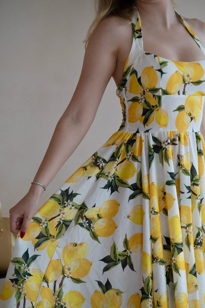 Rochie Midi cu Lămăi Portofino cu Halter - Made in Italy
