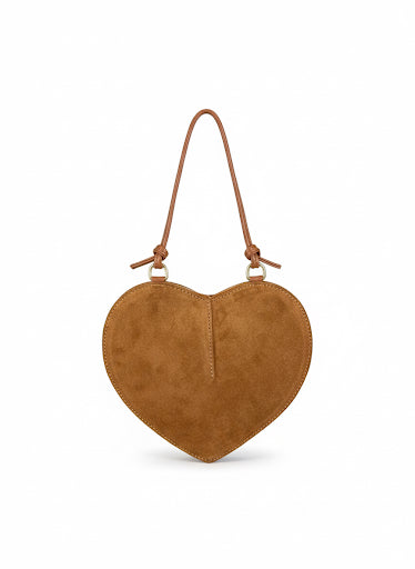 Suede Heart-Shaped Bag - Camel