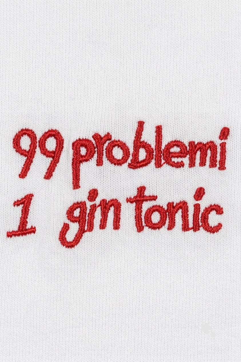 Tricou din Bumbac Gin Tonic - Scris Roșu Made in Italy