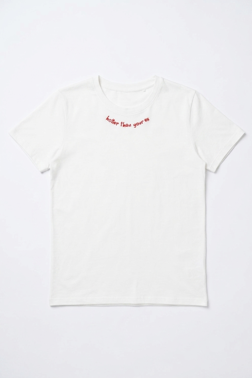 Tricou din Bumbac Hotter Ex - Scris Roșu Made in Italy