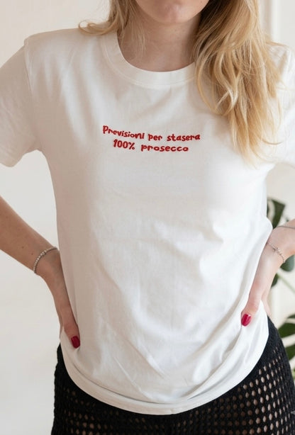 Tricou din Bumbac Previsioni Prosecco - Scris Roșu Made in Italy