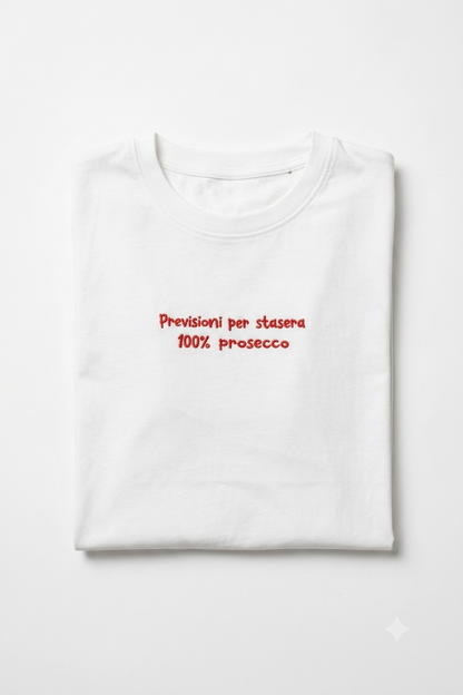 Tricou din Bumbac Previsioni Prosecco - Scris Roșu Made in Italy