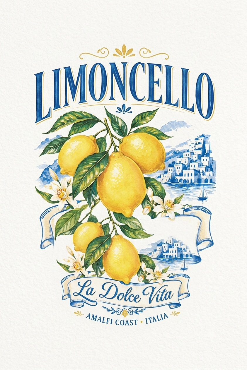 Tricou din Bumbac Limoncello Amalfi - Scris Spate Made in Italy